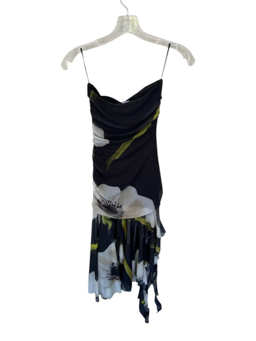 Zara Size S Black & Yellow Polyester Blend Strapless Flowers Rouched Maxi Dress Black & Yellow / S