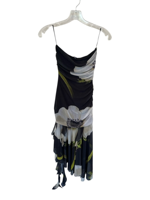 Zara Size S Black & Yellow Polyester Blend Strapless Flowers Rouched Maxi Dress Black & Yellow / S