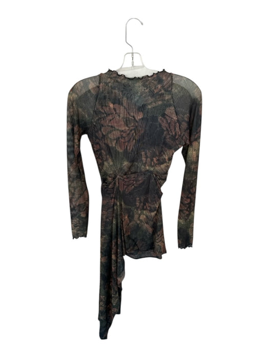Resa Size XS Green & Pink Polyester Blend Mesh Floral Mock Neck Mini Dress Green & Pink / XS