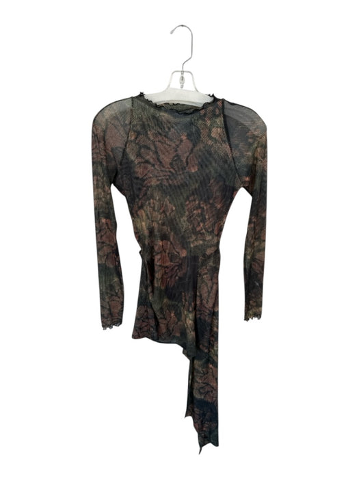 Resa Size XS Green & Pink Polyester Blend Mesh Floral Mock Neck Mini Dress Green & Pink / XS