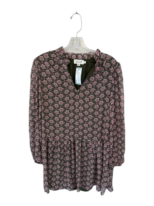 Molly Bracken Size XS Green & Pink Polyester Long Balloon Sleeve Flowers Dress Green & Pink / XS