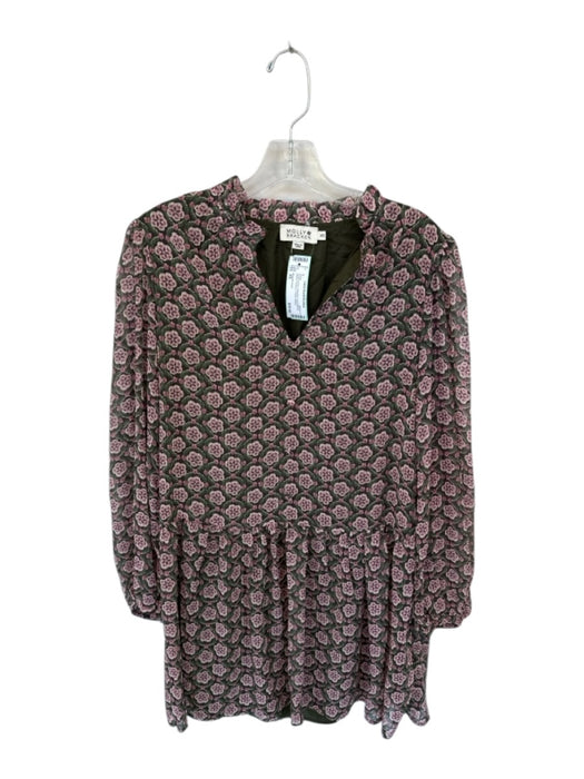 Molly Bracken Size XS Green & Pink Polyester Long Balloon Sleeve Flowers Dress Green & Pink / XS