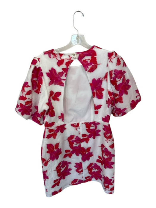Entro Size L White & Magenta Polyester Short Balloon Sleeve Jaquard Dress White & Magenta / L