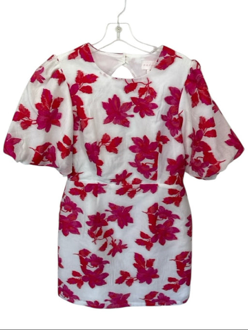 Entro Size L White & Magenta Polyester Short Balloon Sleeve Jaquard Dress White & Magenta / L