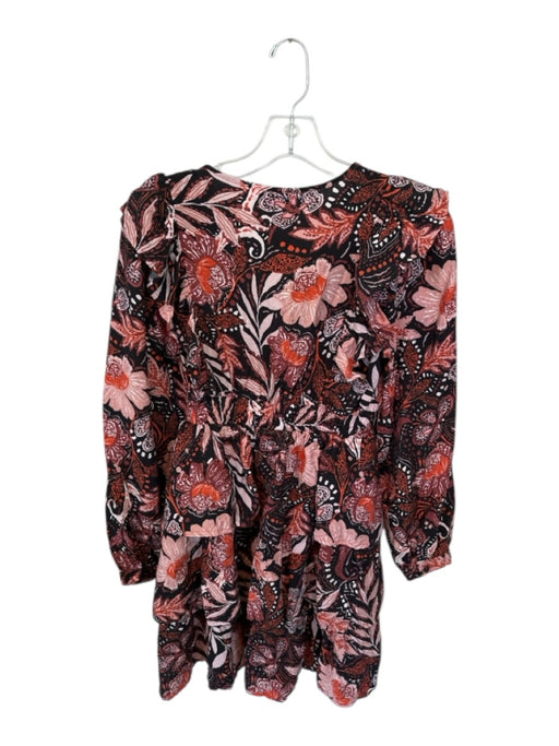 Meet me in Santorini Size XS Black & Peach Rayon Long Sleeve Botanical Dress Black & Peach / XS