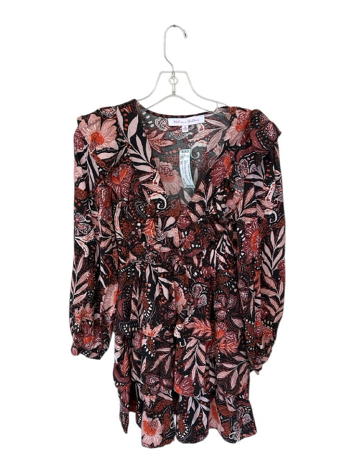 Meet me in Santorini Size XS Black & Peach Rayon Long Sleeve Botanical Dress Black & Peach / XS