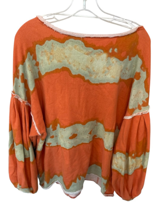 Free People Size M Orange & Green Cotton Long Balloon Sleeve Tie Dye Sweatshirt Orange & Green / M