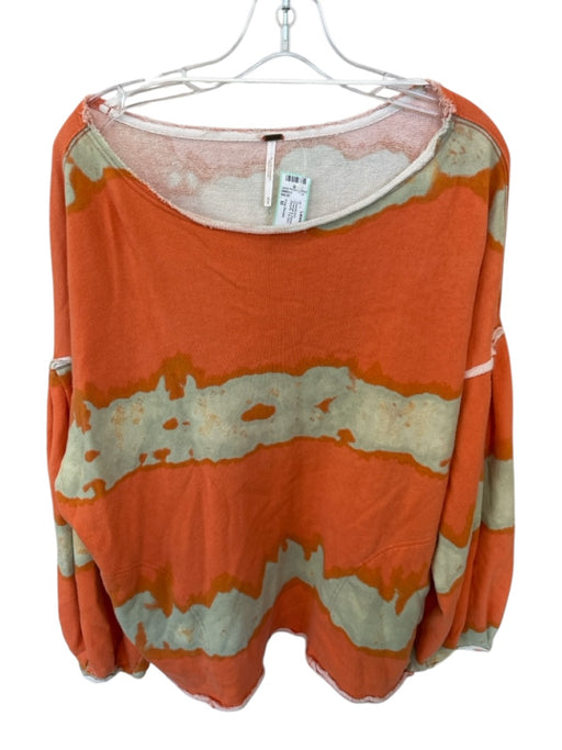 Free People Size M Orange & Green Cotton Long Balloon Sleeve Tie Dye Sweatshirt Orange & Green / M