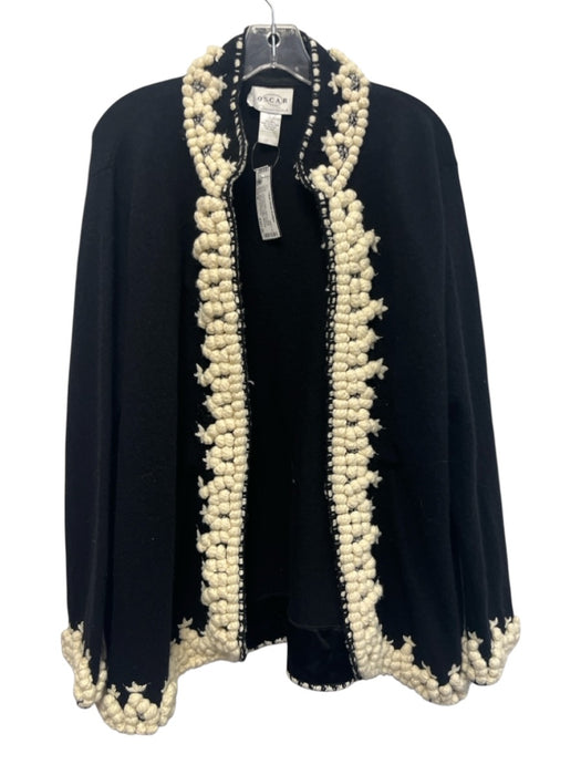 Oscar Oscar de la Renta Size Est M Black & White Wool Embroidered Design Coat Black & White / Est M