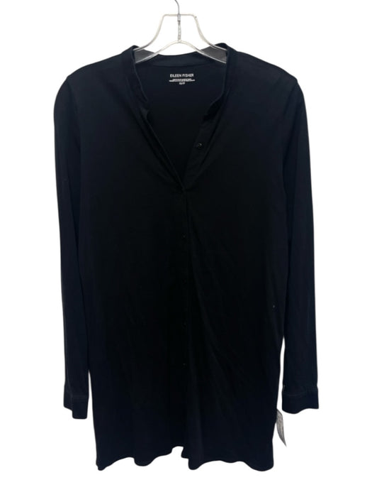 Eileen Fisher Size XS Black Cotton Long Sleeve Button Front Tunic Long Top Black / XS