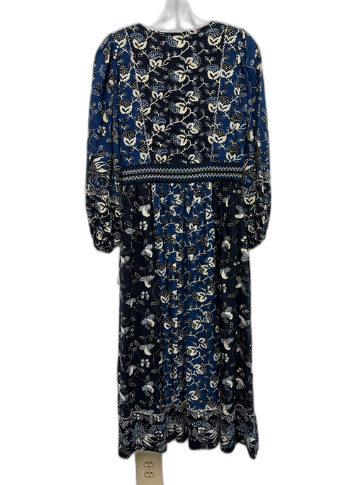 Ulla Johnson Size 2 Navy blue & Cream Cotton Blend Botanical V Neck Dress Navy blue & Cream / 2