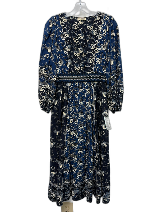 Ulla Johnson Size 2 Navy blue & Cream Cotton Blend Botanical V Neck Dress Navy blue & Cream / 2