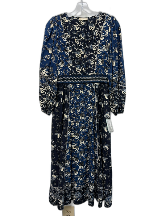 Ulla Johnson Size 2 Navy blue & Cream Cotton Blend Botanical V Neck Dress Navy blue & Cream / 2