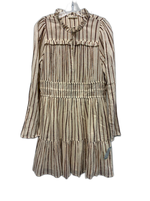 Ulla Johnson Size 10 Cream White, Brown & Navy Blue Cotton Blend Striped Dress Cream White, Brown & Navy Blue / 10
