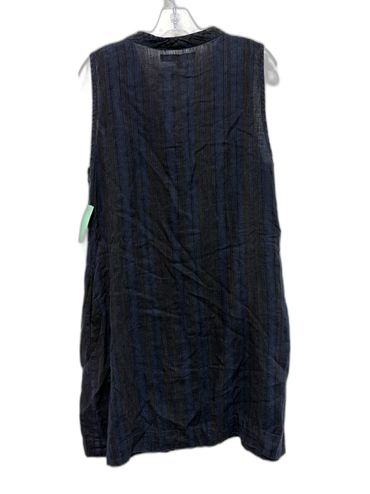 Flax Size S Black & Navy Blue Linen Striped Sleeveless V Neck Pocketed Dress Black & Navy Blue / S