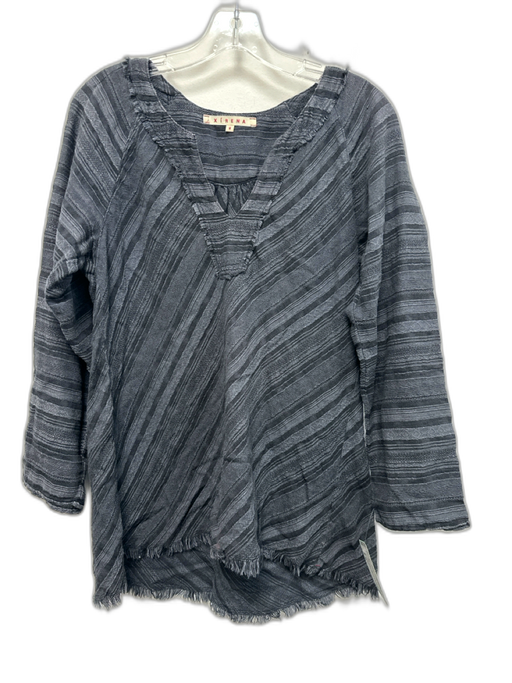 XiRENA Size M Dark Gray Cotton Blend Frayed Hem Long Sleeve Striped V Neck Top Dark Gray / M