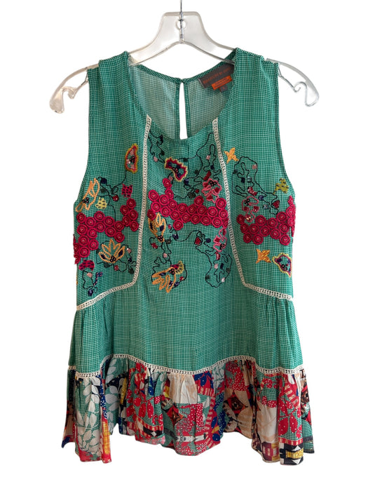 Bhanuni by Jyoti Size S Green Viscose Sleeveless Embroidered Detail Key hole Top Green / S