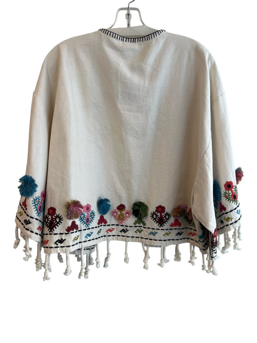 Ivy Jane Size S/M Cream & Multi 100% Cotton Long Sleeve Open Front Cardigan Cream & Multi / S/M
