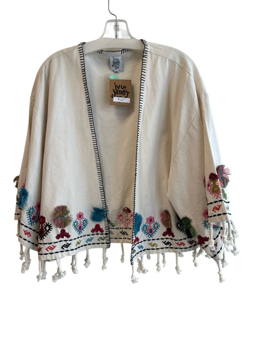 Ivy Jane Size S/M Cream & Multi 100% Cotton Long Sleeve Open Front Cardigan Cream & Multi / S/M