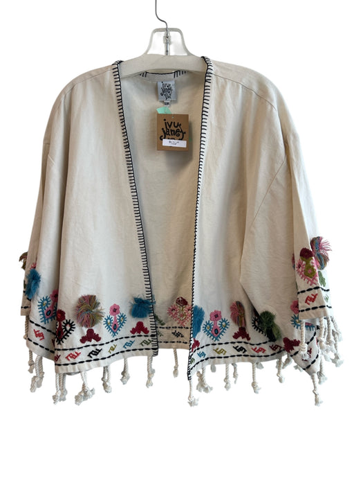 Ivy Jane Size S/M Cream & Multi 100% Cotton Long Sleeve Open Front Cardigan Cream & Multi / S/M