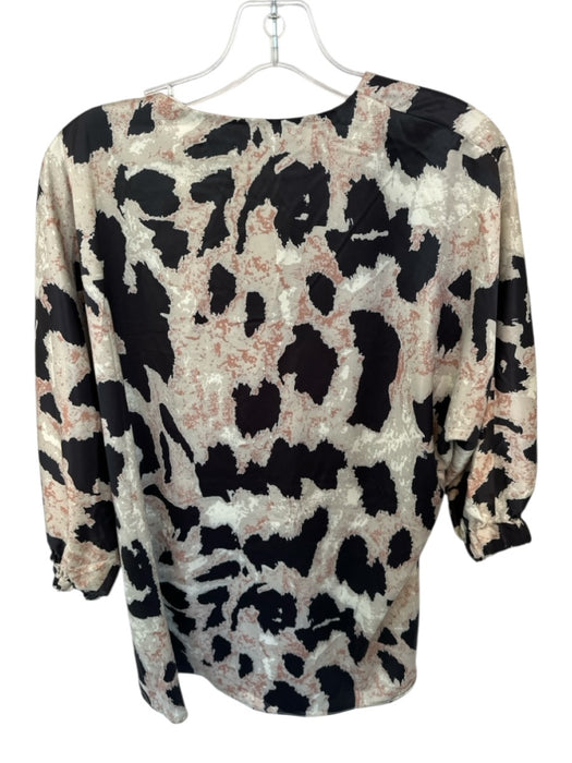 Caryn Lawn Size One Size Beige & Black Polyester Blend Scrunch Sleeve V Neck Top Beige & Black / One Size