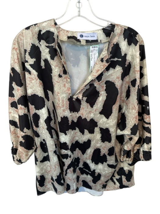 Caryn Lawn Size One Size Beige & Black Polyester Blend Scrunch Sleeve V Neck Top Beige & Black / One Size