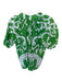 Sheridan French Size S Green & White Linen V Neck Tropical Print Puff Sleeve Top Green & White / S
