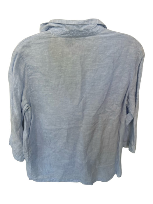 Tahari Size M Sky Blue Linen V Neck Collar Long Sleeve Top Sky Blue / M