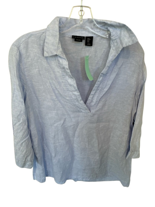 Tahari Size M Sky Blue Linen V Neck Collar Long Sleeve Top Sky Blue / M