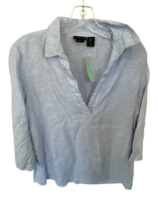 Tahari Size M Sky Blue Linen V Neck Collar Long Sleeve Top Sky Blue / M
