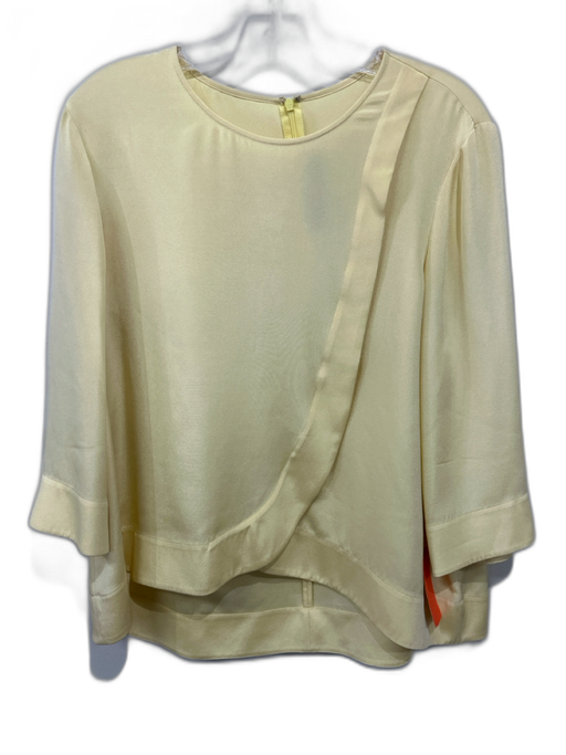 St. John Size M Butter Yellow Silk Blend 3/4 Sleeve Asymmetric Fold Detail Top Butter Yellow / M