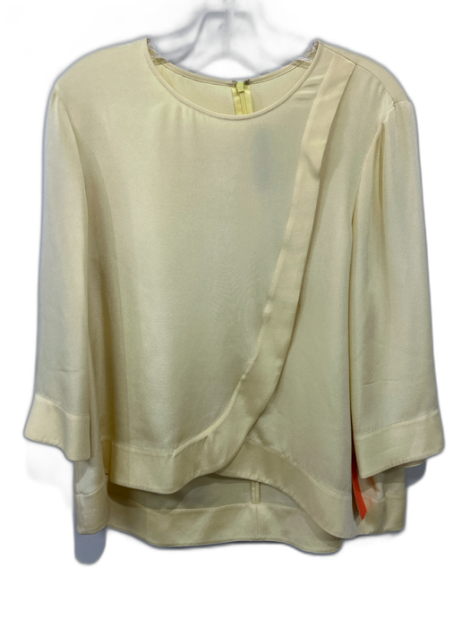 St. John Size M Butter Yellow Silk Blend 3/4 Sleeve Asymmetric Fold Detail Top Butter Yellow / M