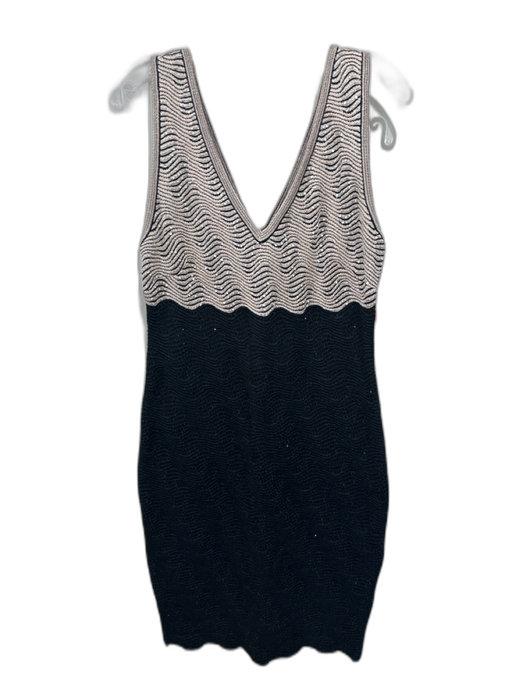 St. John Size 8 Black & Beige Wool Blend Sleeveless Double V Color Block Dress Black & Beige / 8