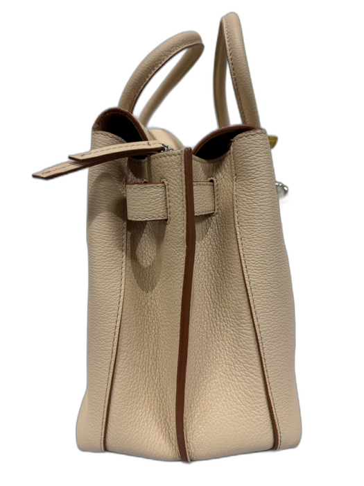 MCM Beige Leather Magnetic  Flap Multiple Straps Zip Pocket Hand Bag Beige