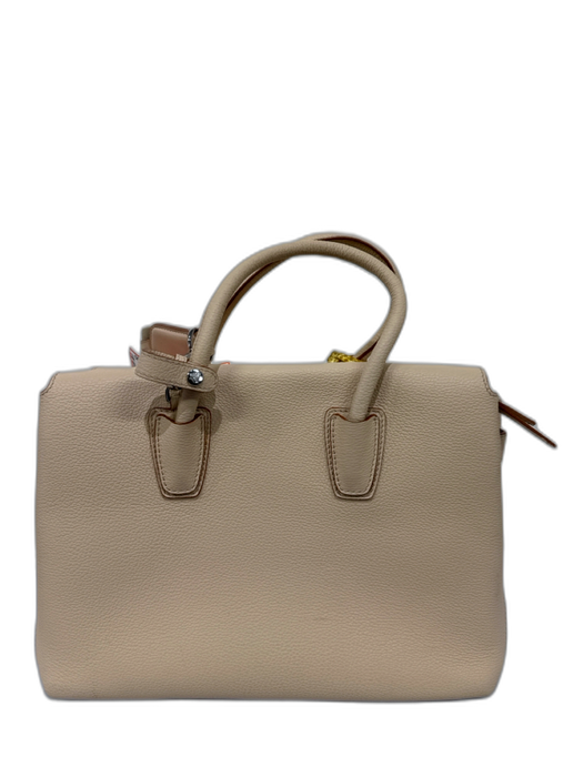 MCM Beige Leather Magnetic  Flap Multiple Straps Zip Pocket Hand Bag Beige