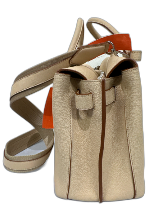 MCM Beige Leather Magnetic  Flap Multiple Straps Zip Pocket Hand Bag Beige