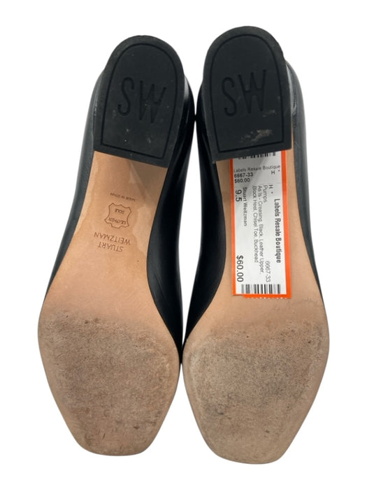 Stuart Weitzman Shoe Size 9.5 Black Leather Upper Block Heel Chisel Toe Pumps Black / 9.5