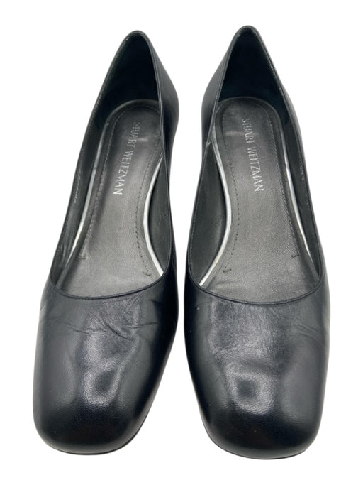 Stuart Weitzman Shoe Size 9.5 Black Leather Upper Block Heel Chisel Toe Pumps Black / 9.5