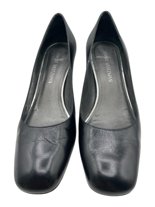 Stuart Weitzman Shoe Size 9.5 Black Leather Upper Block Heel Chisel Toe Pumps Black / 9.5
