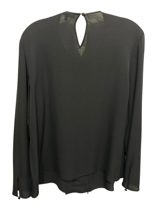 St. John Size 10 Black Silk Chain Detail Lace Panel Ruffle Accent Top Black / 10