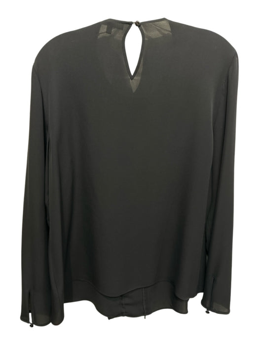 St. John Size 10 Black Silk Chain Detail Lace Panel Ruffle Accent Top Black / 10