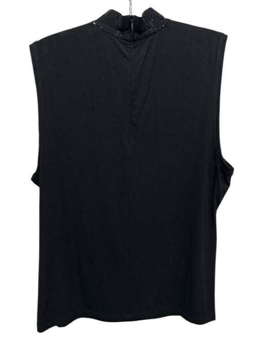 St. John Size M Black Viscose Blend Sleeveless Sequined Geometric High Neck Top Black / M
