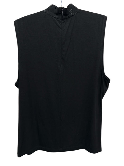 St. John Size M Black Viscose Blend Sleeveless Sequined Geometric High Neck Top Black / M