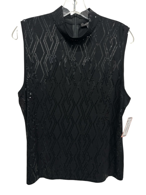 St. John Size M Black Viscose Blend Sleeveless Sequined Geometric High Neck Top Black / M