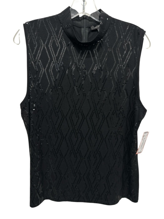 St. John Size M Black Viscose Blend Sleeveless Sequined Geometric High Neck Top Black / M
