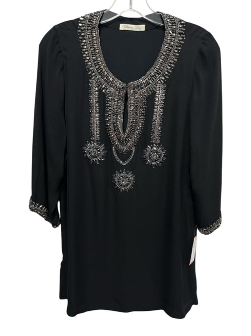 Elegant Blu Size One Size Black & Clear Silk Rhinestone Embellished Top Black & Clear / One Size