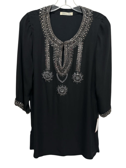 Elegant Blu Size One Size Black & Clear Silk Rhinestone Embellished Top Black & Clear / One Size