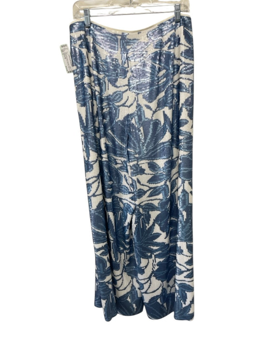 Lafayette 148 Size 8 White & Blue Polyester All Over Sequins Floral Print Pants White & Blue / 8
