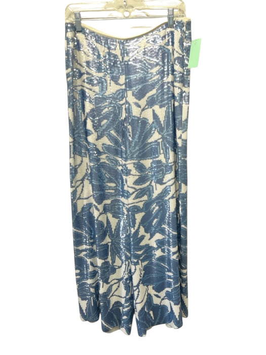 Lafayette 148 Size 8 White & Blue Polyester All Over Sequins Floral Print Pants White & Blue / 8