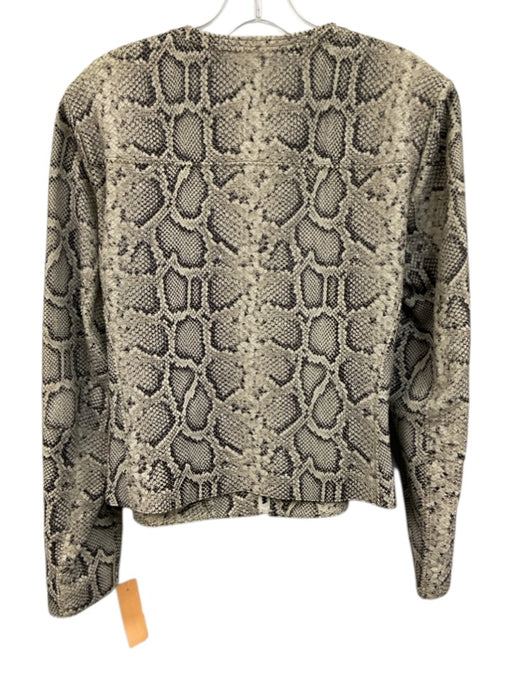 Elie Tahari Size Large Beige & Black Lamb leather Zip Front Chain Detail Jacket Beige & Black / Large